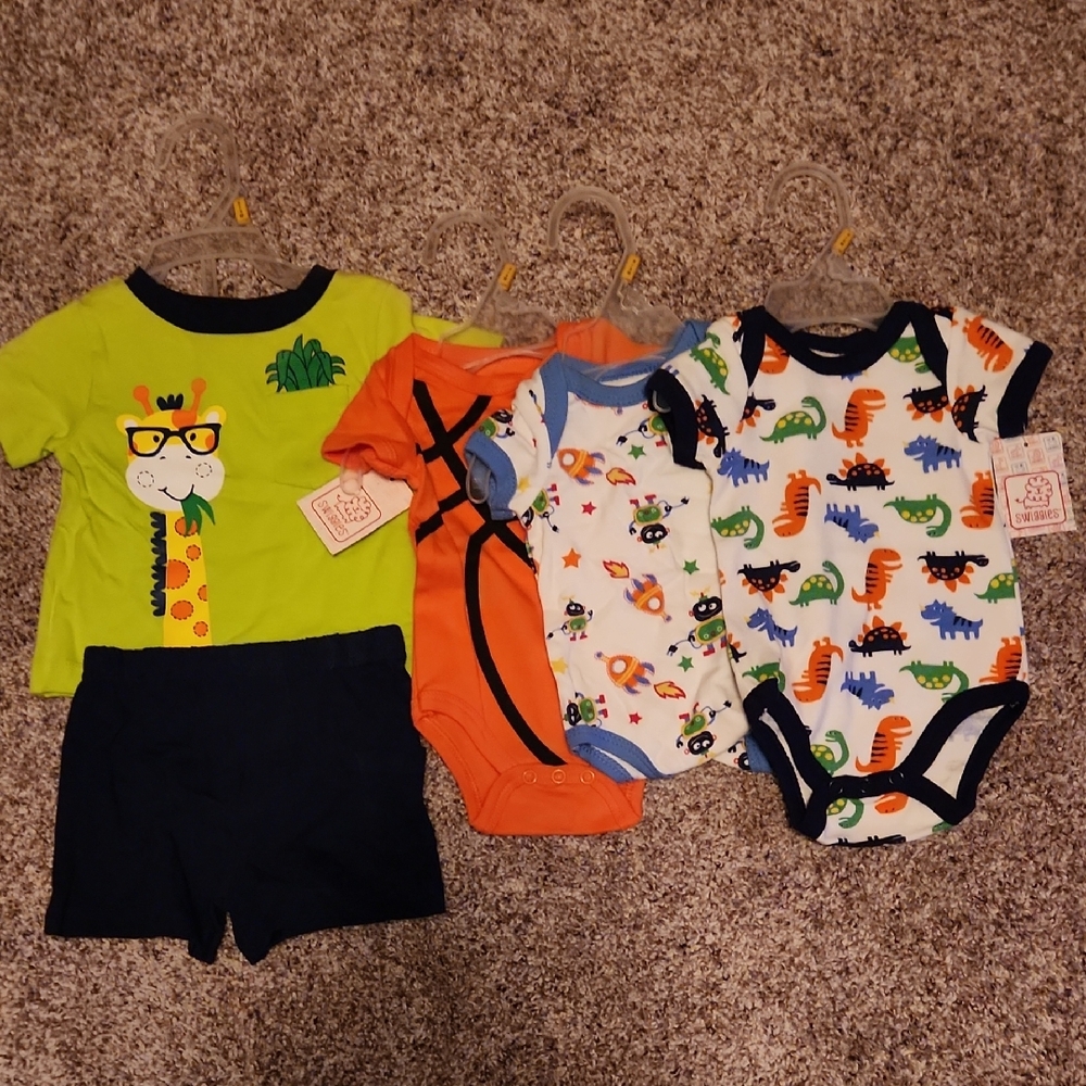NWT 0-3 Months, Three Onesies & A Shorts Outfit